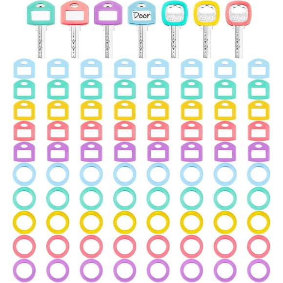 80 Pieces Key Colour Covers Key Caps Tags Covers Set Plastic Key Identifier Rings Key Toppers for Keys Organization House Key, 2 Styles (Macaron Colour)