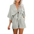thumbnail image 2 of aidice Summer Jumpsuit for Women Casual Deep V Neck Knot Tunic 3/4 Sleeve Flowy Beach Vacation Rompers, 2 of 7