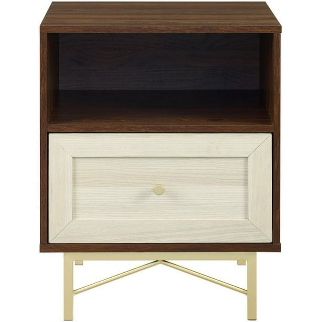Gwen Table de Chevet Moderne 20 Pouces avec 1 Tiroir en Noyer Foncé/blanc Peuplier