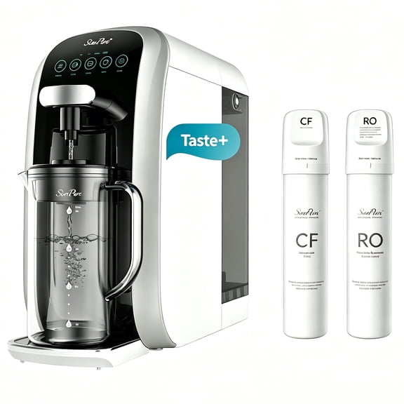 SimPure Countertop Reverse Osmosis Water Purifier,5stage RO Water Filtration System with Glass Pitcher, No Installation, 4: 1 Pure to Drain,and Additional Set of Replacement Filters.Improves Taste