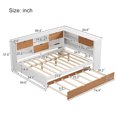 thumbnail image 5 of Full Size Platform Bed,L-Shaped Bed Frame with Trundle and and Bookcase, Mattress Foundation with Led Downlight and USB Port for Small Room,Bedroom, Guest Room, White, 5 of 8