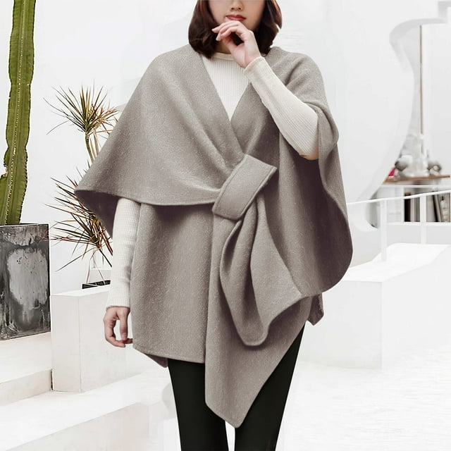Womens Large Front Poncho Sweater Wrap Topper Knitted Elegant Shawls Cape for Fall Winter