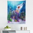 thumbnail image 1 of Cartoon Tapestry, Cartoon Style Underwater World Plants and Evil Shark Chasing Little Fish Illustration, Fabric Wall Hanging Decor for Bedroom Living Room Dorm, 5 Sizes, Multicolor, by Ambesonne, 1 of 1