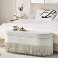 thumbnail image 4 of CQSXDA Multi-Functional Fringe Trim Oval Storage Ottoman With Lift-Top Lid 39 Inches Long With Metal Frame For Bedroom And Living Room, Beige, 4 of 10