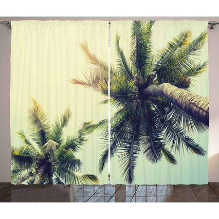 Palm Tree Curtains 2 Panels Set Coconut Trees On Tropical Beach