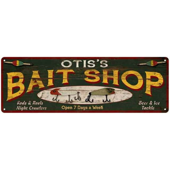 OTIS'S Bait Shop Sign Wood Look Man Cave Den Gift 6x18 Metal 106180024319