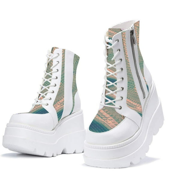 Tejiojio Clearance Women's Fashion Multicolor Wedge Boots Ladies Zip Up Platform Shoes