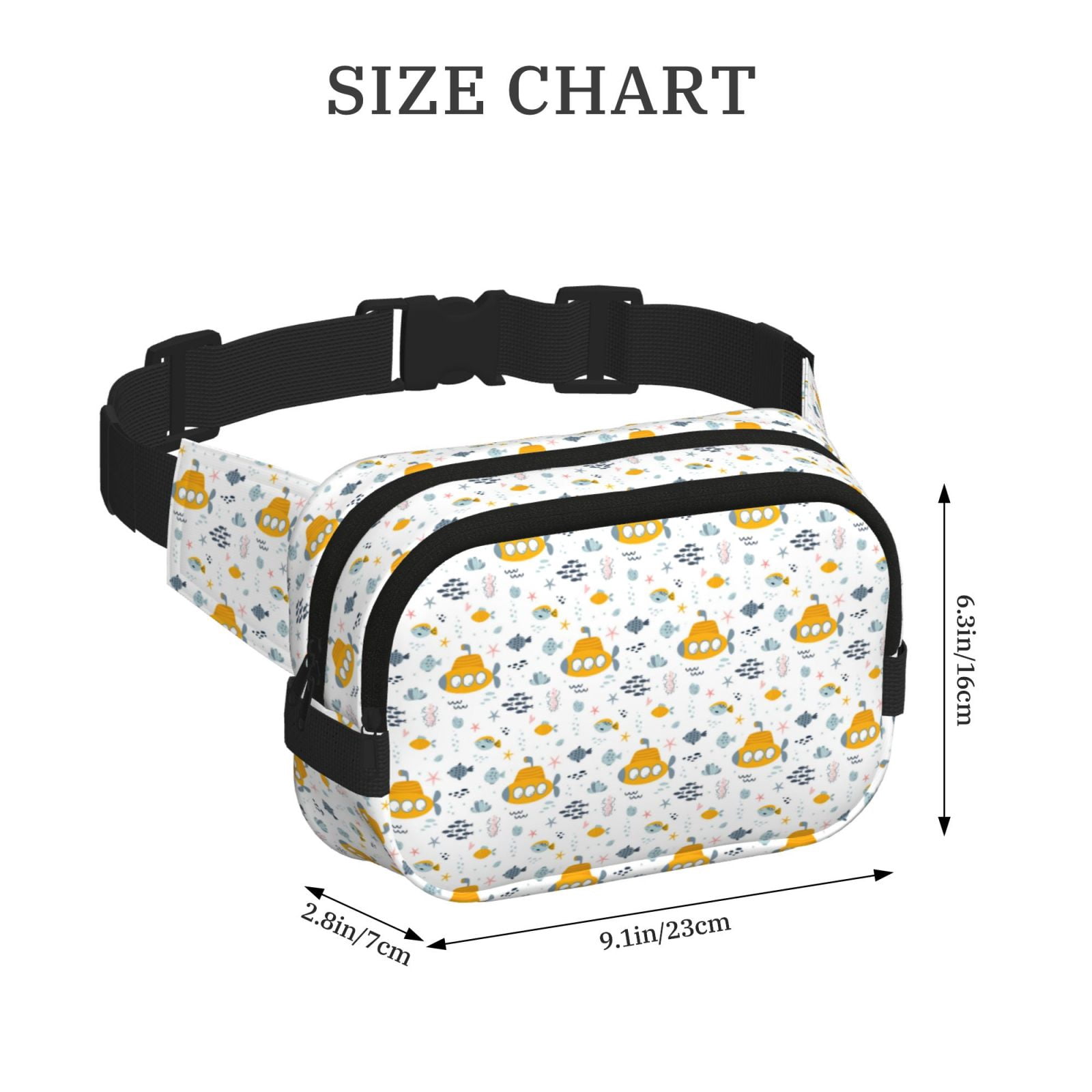 Picia Submarine Ship Print Square Double-Layer Waist Bag Mini Adjustable Waist Belt Bag Exercise Running Travel Hiking