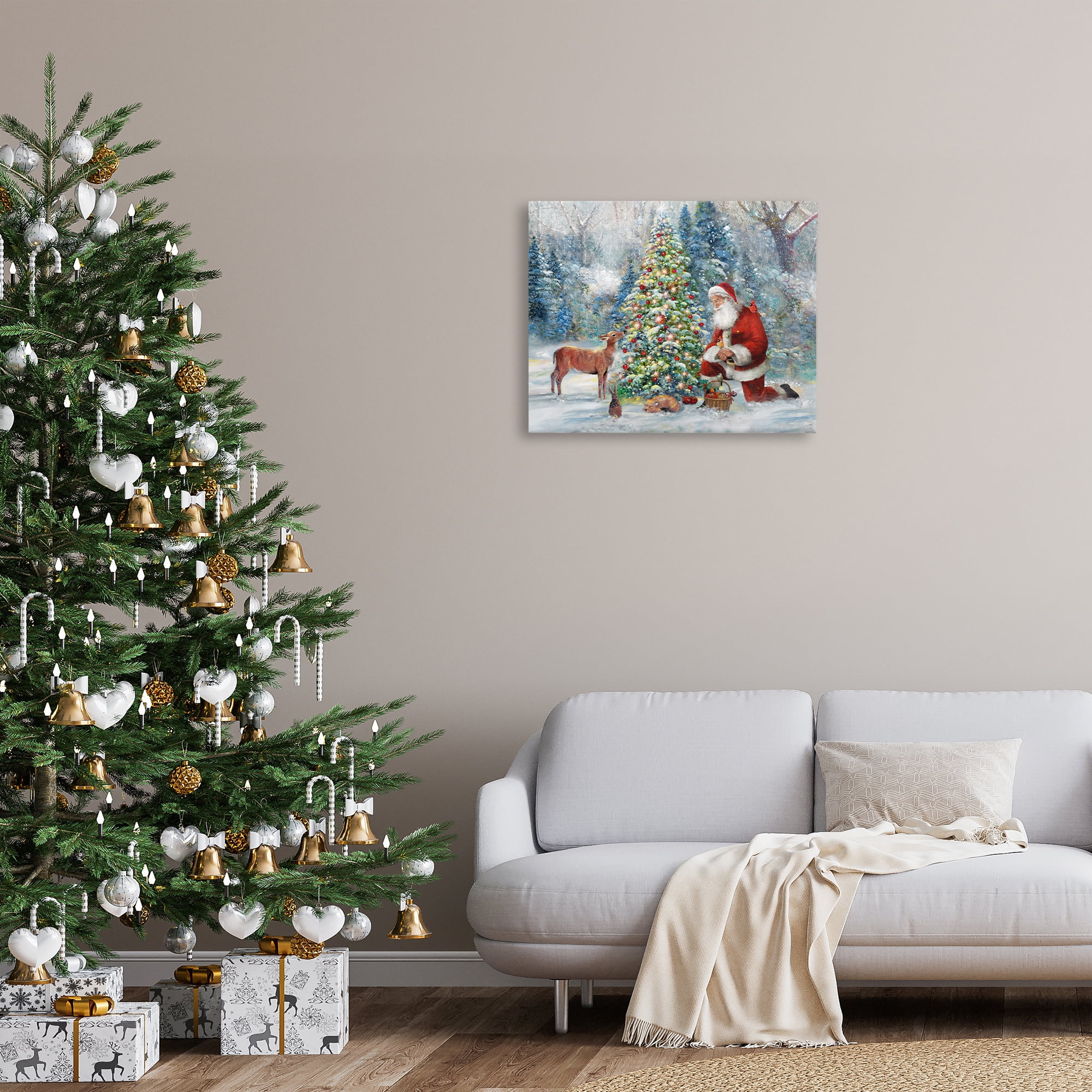 Stupell Industries Santa & Baby Deer Holiday Painting Gallery Wrapped Canvas Art Prints Wall Art, 30 x 24