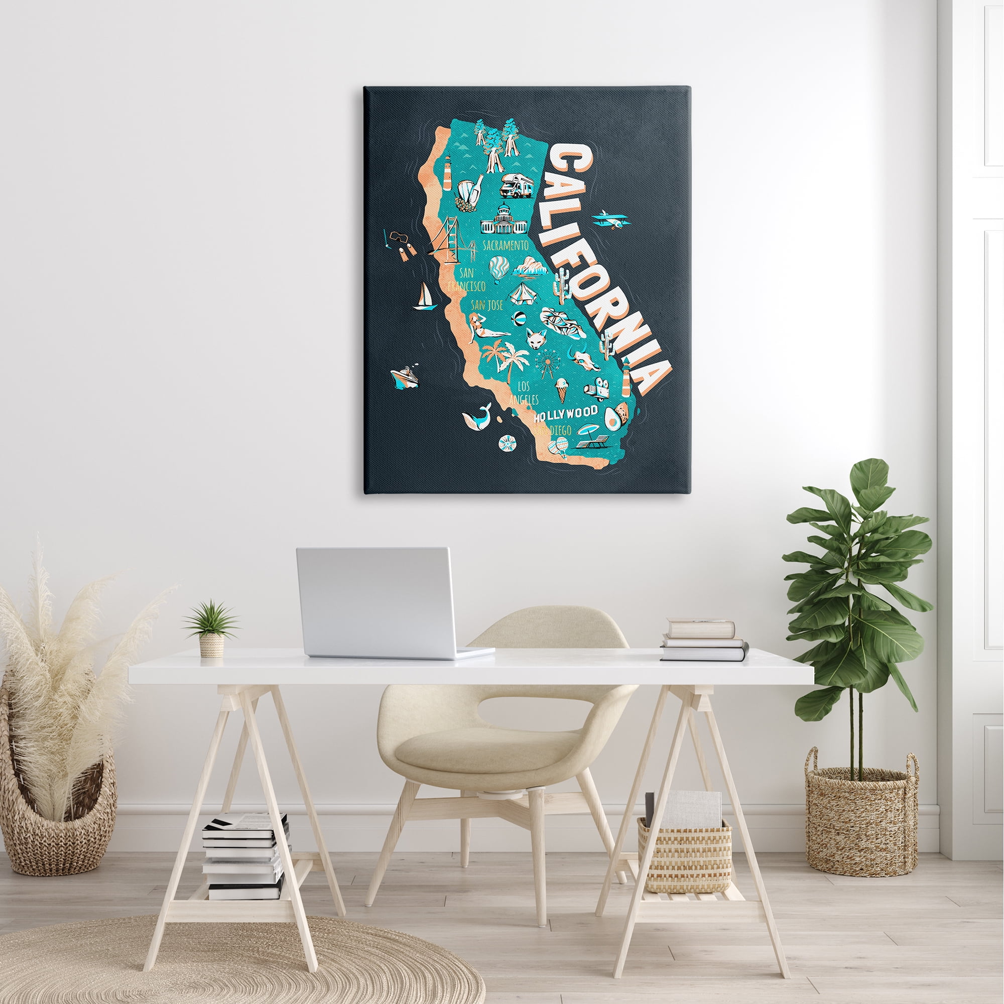 Stupell Industries Golden State Touristic Iconographic Landmarks Map,36 x 48, Design by Ziwei Li