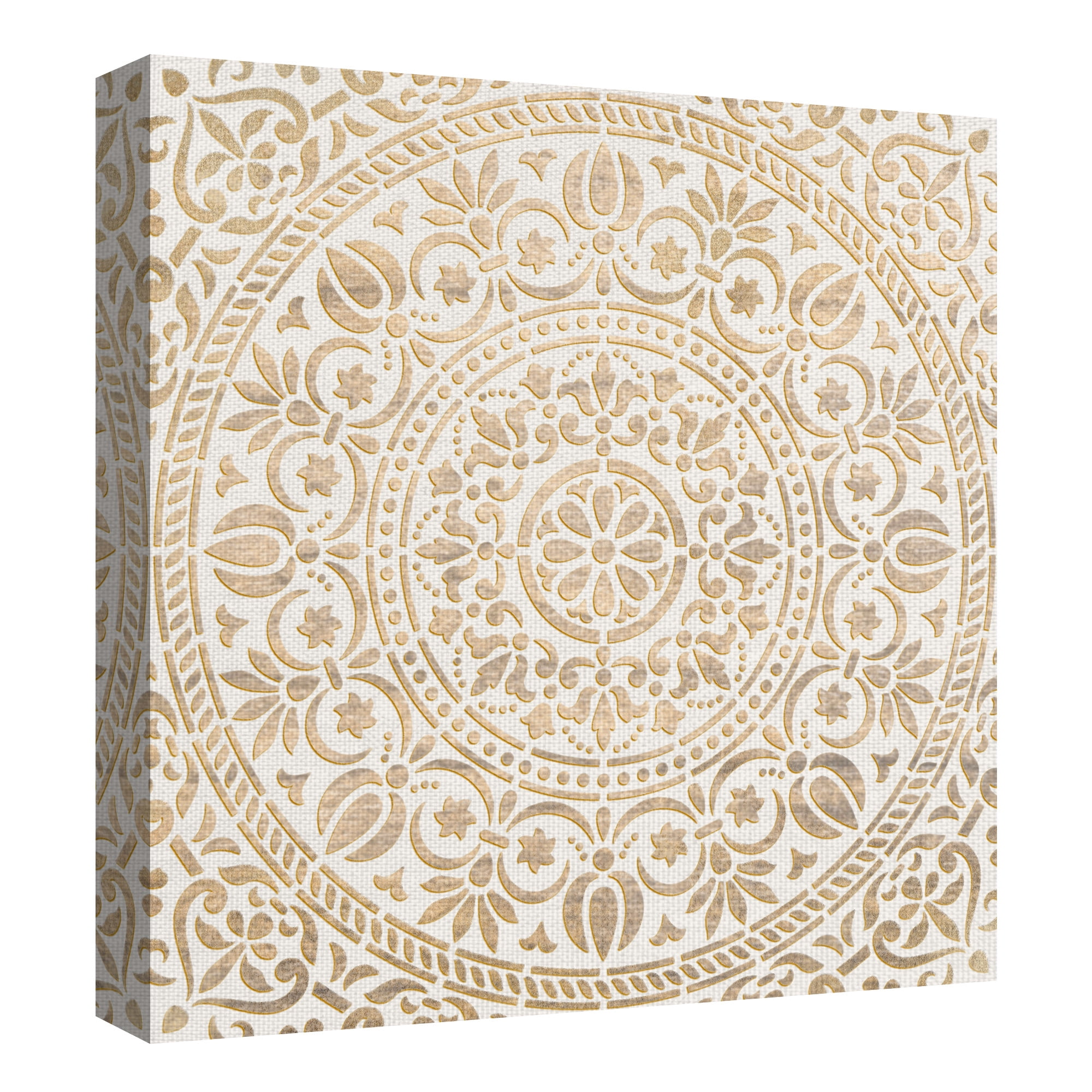 Masterpiece Art Gallery Ornamental White Gold Medallion By Belle Maison Canvas Art Print 30" x 30"