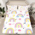 thumbnail image 2 of Homewish Cartoon Rainbow Full Size Sheets 4-Piece for Preppy Kids Children,Dreamy Princess Breathable Bed Sheets,Kawaii Stars Print Lightweight Sheet Sets,Lightweight Room Decor, 2 of 7