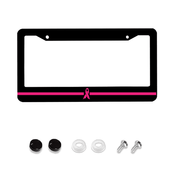 Breast Cancer Awareness License Plate Frame Pink Ribbon License Plate Holder for Front and Rear Car Tags Aluminium Funny Car Decoration with Screws 12X6 Inch