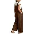 thumbnail image 5 of Women Solid Adjustable Strap Overalls Jumpsuit, Wide Leg Loose Casual Bib Pants with Side Pockets Brown L(L), 5 of 7
