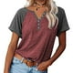 thumbnail image 1 of Camiseta de mujer con cuello en V y manga corta, blusa holgada, informal, decoración con botones para verano, oficina, rojo vino XXL, 1 of 4