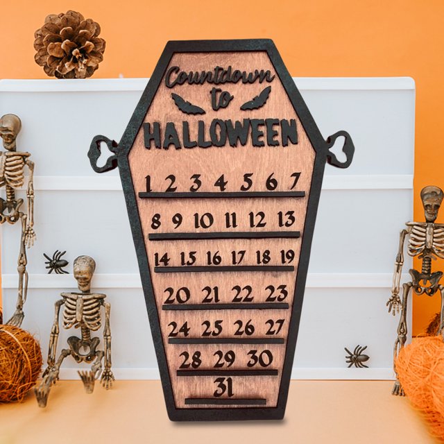 Calendario De Halloween Calendario DIY en movimiento Bloque de madera no tóxico para niños adultos (A)