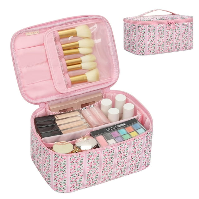 Bolsa de maquillaje OCHEAL, organizador de viajes y cosméticos, diseño floral rosa