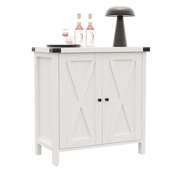 30 Inch Coffee Bar Cabinet with Adjustable Shelf, Kitchen Storage Cabinet for Dining Room, Living Room, Farmhouse Console Table with Large Storage Space, White