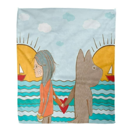Dog Blankets And Throws ASHLEIGH 50x60 inch Super Soft Throw Blanket Friendship Girl and Dog Watching The Sea Boat Home Decorative Flannel Plush Blanket ()