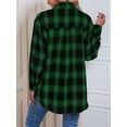 thumbnail image 2 of Womens Button Down Flannel Shirts Long Sleeve Plaid Shackets Business Casual Blouse Top Green L, 2 of 5