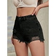 thumbnail image 3 of Plus Size Denim Shorts Women High Waisted Ripped Folded Hem Jean Shorts Dark Gray L, 3 of 7