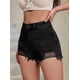 thumbnail image 5 of Pantalones Cortos Vaqueros de Talla Grande para Mujer, de Cintura Alta, Rotos y con Dobladillo Doblado. Gris Oscuro L, 5 of 9