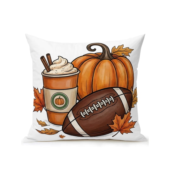 Outdoor Pillows Waterproof, Fall Thanksgiving Bedding Throw Pillows with Insert for Couch Sofa Bed, Football Pumpkins Maple Leaves Modern 18x18 Inch Pillowcases Decorative Patio Pillow Set of 1