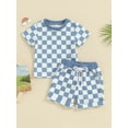thumbnail image 2 of Suealasg Kids Boys Girls Summer 2Pcs Outfits 6M 1T 2T 3T Toddler Baby Casual Beach Clothes Short Sleeve Checkerboard Print Tops + Elastic Waist Shorts, 2 of 9