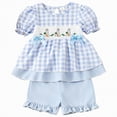 thumbnail image 5 of HCNTES Toddler Girl Easter Outfit Soft Cotton Bunny Embroidered Top and Ruffled Shorts Set 2-Piece, 5 of 7