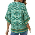 thumbnail image 4 of UVN Womens Summer Blouses Bohemian 3/4 Bell Sleeve Shirts for Women V Neck Flowy Casual Pleated Tops, 4 of 8