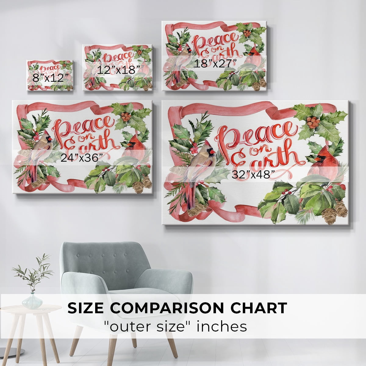 Cardinal Holly Christmas Collection A- Gallery Wrapped Canvas