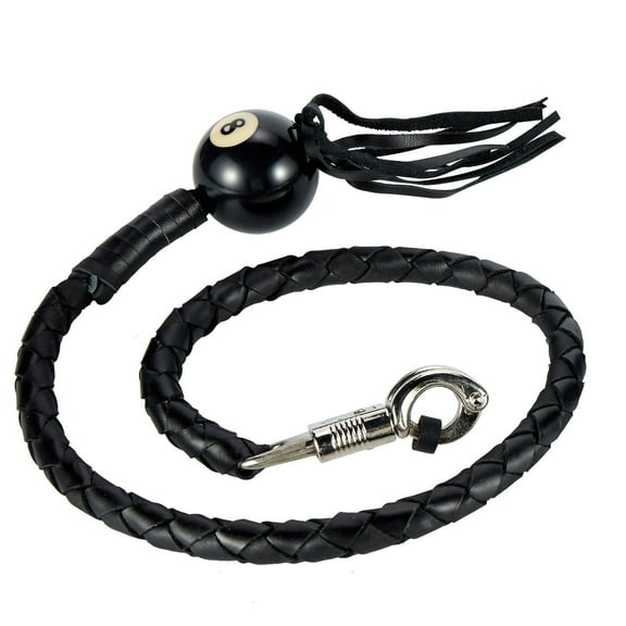 Dream Apparel 36" Leather Motorcycle Get Back Whip for Handlebar Fringed Biker Whip With Pool Ball Black