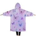thumbnail image 2 of Oversized Wearable Blanket Hoodie,Purple Butterfly Pattern Sherpa Blanket Hoodie with Super Pockets,Super Warm Fuzzy Pullover for Women & Men, 2 of 6