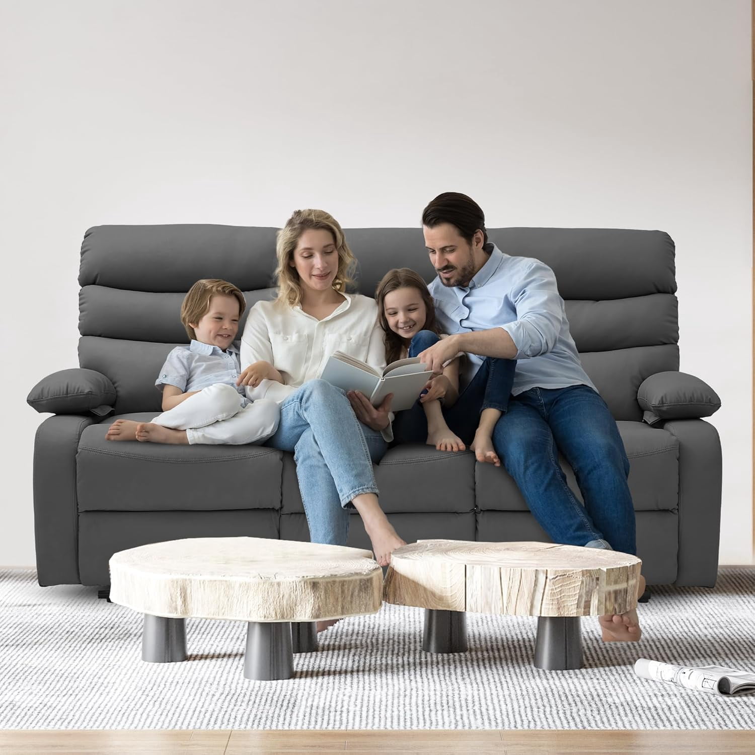 Chizzysit Loveseat Recliner Sofa Set, Small Leather Couch 3-Seater Manual Seater Recliner, Triple Recliner Chair for Living Room, RV, Home Theater Seating - Drak Gray