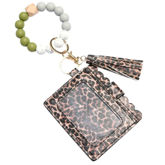 Silicone Bracelet Keychain Silicone Beads Keychain With Card Wallet Elastic Keychain For Women