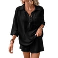 thumbnail image 2 of WAYUTE Shorts Sets Women 2 Piece Outfits Casual Solid Color Blend Short Sleeve Lapel Shirt and Shorts Loungewear Sets Matching Clothing, 2 of 7