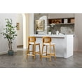 thumbnail image 3 of Dayalane Rattan Counter Height Bar Stools Set of 2, 26" Mid Century Modern Wood Farmhouse Barstools with Footrest, PU Upholstered Kitchen Island Chairs for Pub Restaurant, White, 3 of 9