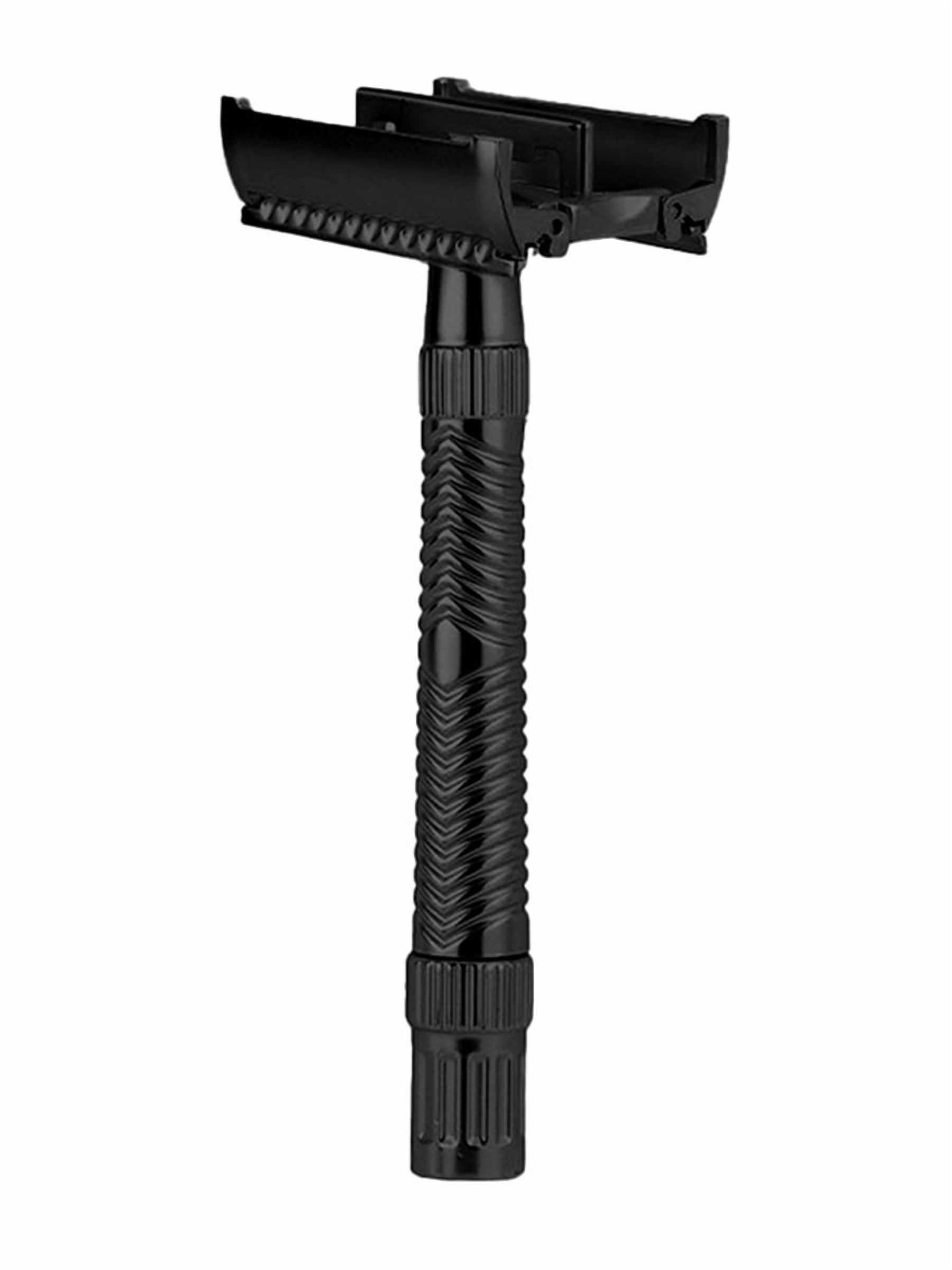Waysh Double Edge Safety Razor Kit for Men, with Ergonomic Grip Handle, Matching Stand, and 20 Blades, Matte Black
