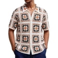 thumbnail image 2 of Kalauyu Men's Knit Shirts Short Sleeve Button Down Shirt Crochet Hollow Out Summer Beach Top Vintage Vacation Wear, 2 of 9