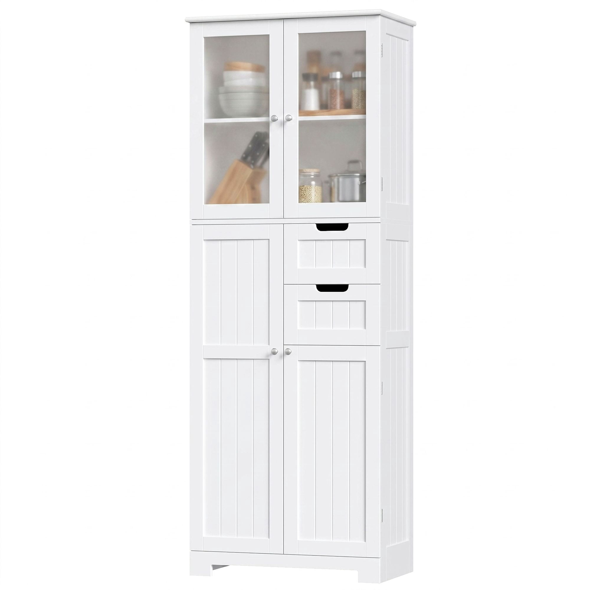 Homfa Kitchen Pantry Storage Cabinet, 67" White Pantry Cabinet with Doors and Removable Drawers, Freestanding Cupboard for Dining Room