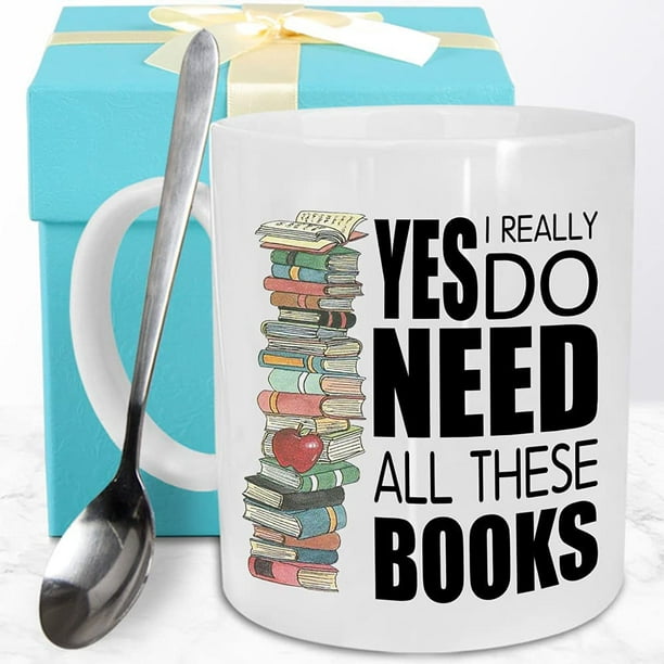 Book Lovers Gifts Novelty Coffee Mugs Unique Librarian Gifts Book Nerd Ceramic Travel Mug Gifts For Book Lovers Tea Cup White Cute Coffee Cup Idea Present For Readers Writers With Spoon