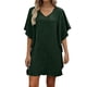 thumbnail image 1 of Mujeres manga corta vestidos de verano cuello en V sólido Batwing manga suelta cambio longitud de rodilla casual cómodo vestido corto de manga larga para mujeres, 1 of 6