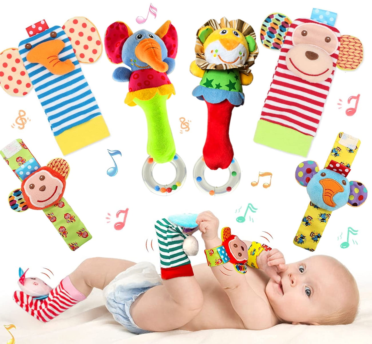6Pcs Baby Rattle Toys Set Babys First Rattles Babys Education Toys Gift 