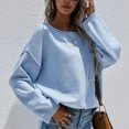thumbnail image 3 of Suéter de mujer con cuello redondo y bolsillos y mangas largas: jersey clásico azul para uso informal, talla M, 3 of 6