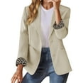 thumbnail image 3 of Women's Two Button Lapel Blazer, Long Sleeve Work Jacket with Pockets, Business Casual Office Wear, Leopard Print Lined Jacket, Structured Front Open Cardigan Beige L, 3 of 8