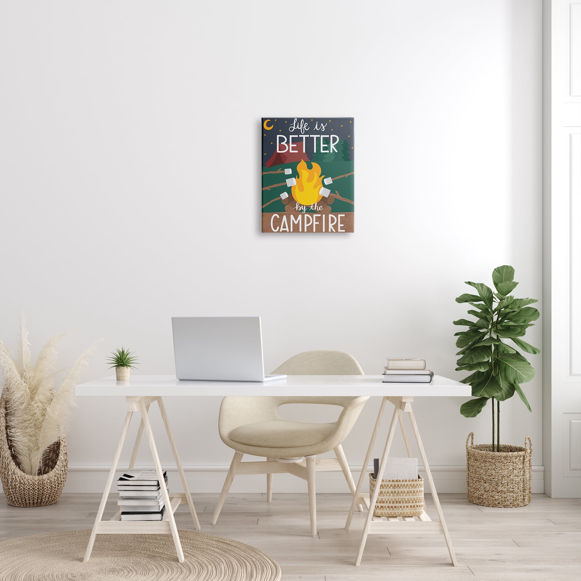 Stupell Industries Life's Better by Campfire Phrase Outdoor Summer Adventure Typography Painting Gallery Wrapped Canvas Print Wall Art, 16 x 20