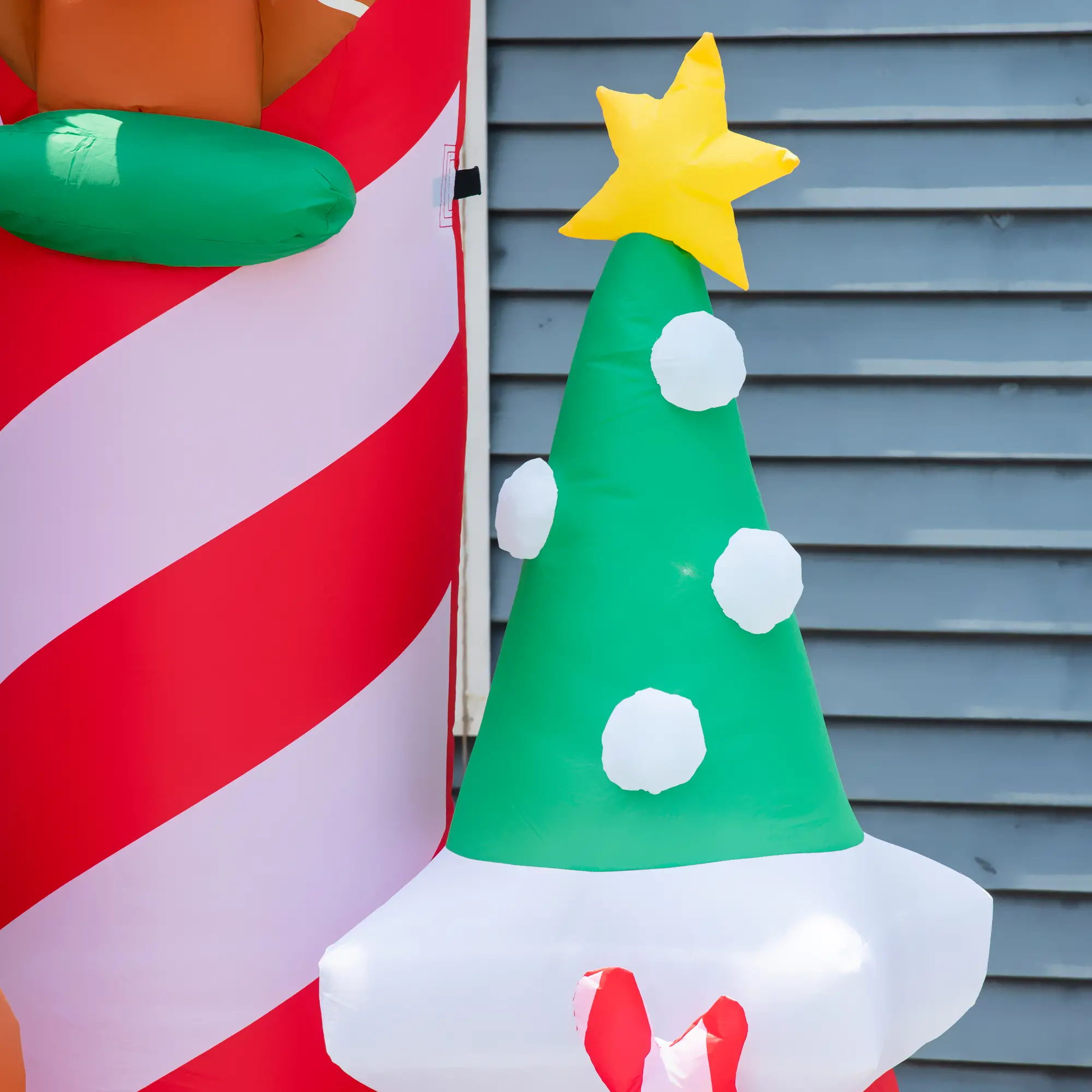 10ft Christmas Inflatables Candy Castle with Santa, Penguin, Gingerbread Man and Elk, Red