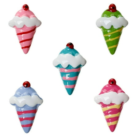 Embellishment Resin Flat Back - Sexy Sparkles 10 Pcs Ice Cream Resin Embellishment Findings Assorted Colors 20mm X 13mm