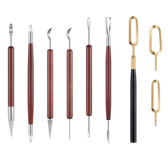 Ensemble de 7 Pcs Outils de Sculpture en Argile Poterie Double Extrémité en Acier Inoxydable avec Lame de Flottaison
