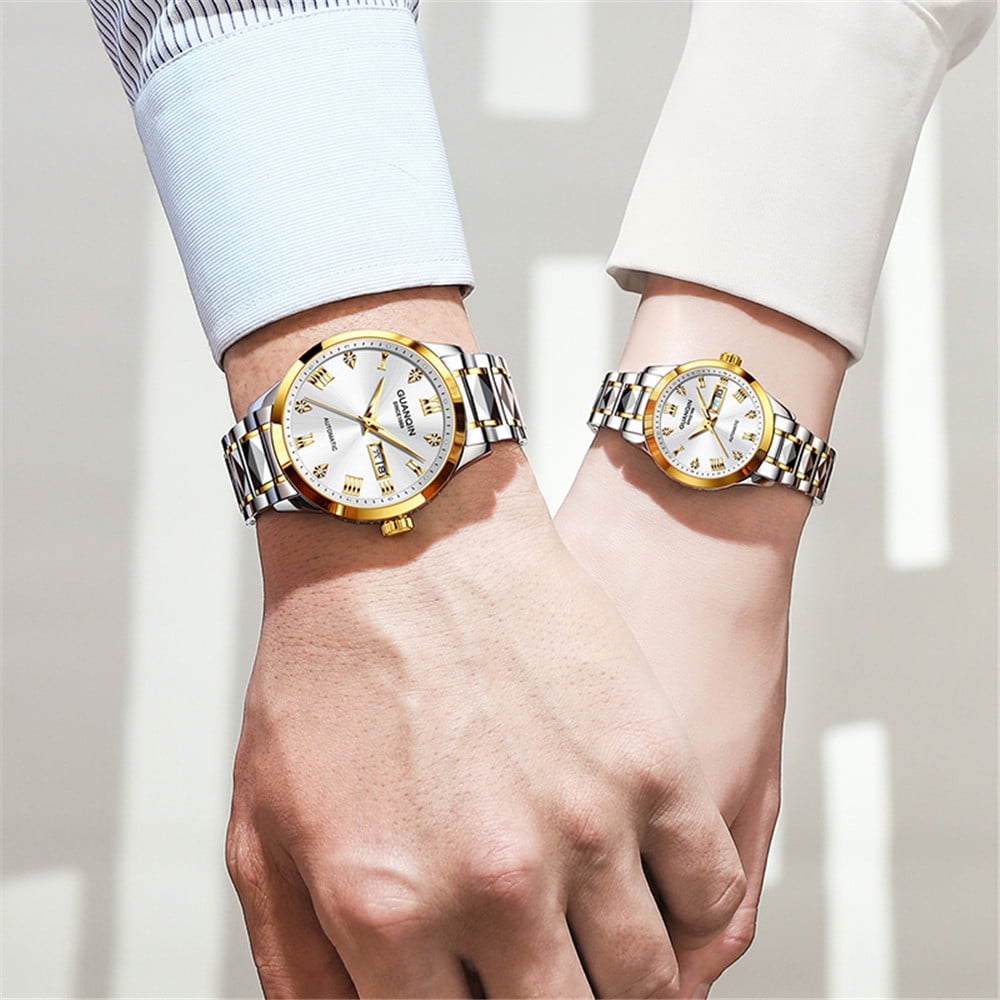 GUANQIN Women Men Couple Lovers Day Date Vintage Wristwatch Analog Japanese MIYOTA Automatic Self-Winding Mechanical Sapphire Crystal Wrist Watch Stainless Steel Luminous Waterproof Business Clock
